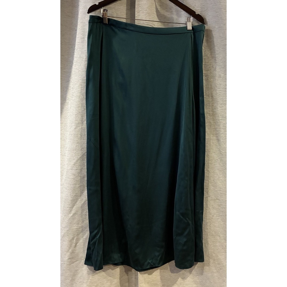 Eileen Fisher Silk Godet Skirt Pine Green F8SM-S8031M Size 14